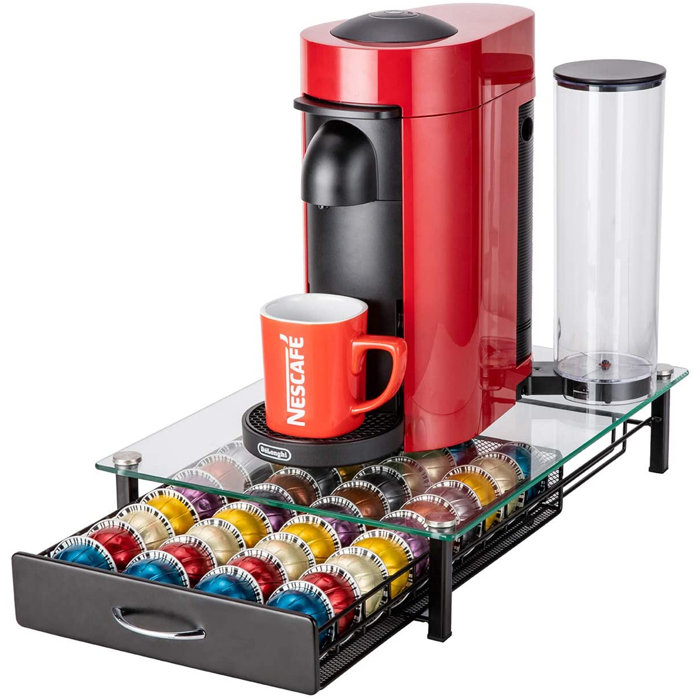 Coffee Machine Base Pod Holder Storage Drawer Coffee Nespresso Capsules Drawers Organizer Stand Rack Drawers Stainless