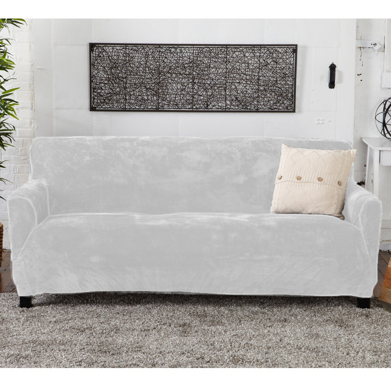Winston Porter Velvet Plush Form Fit Stretch Box Cushion Sofa