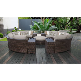 Kathy Ireland Homes Gardens By Tk Classics River Brook 11 Piece Rattan Sectional Seating Group With Cushions Wayfair
