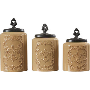 Black Kitchen Canisters Jars You Ll Love Wayfair 3 Piece Kitchen Canister Set
