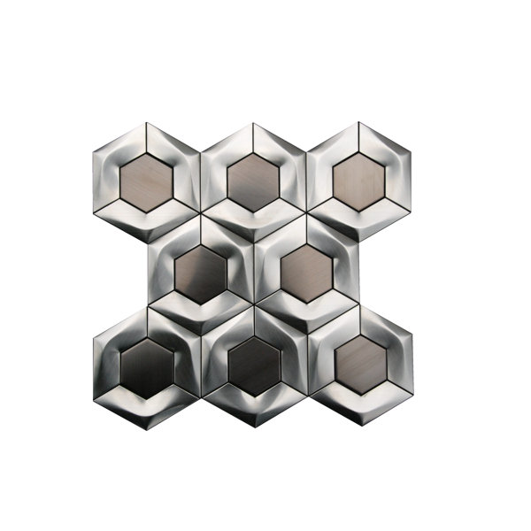 3D Arrowhead Hexagon 4 x 4 Metal Mosaic Tile in Gray by Luxsurface