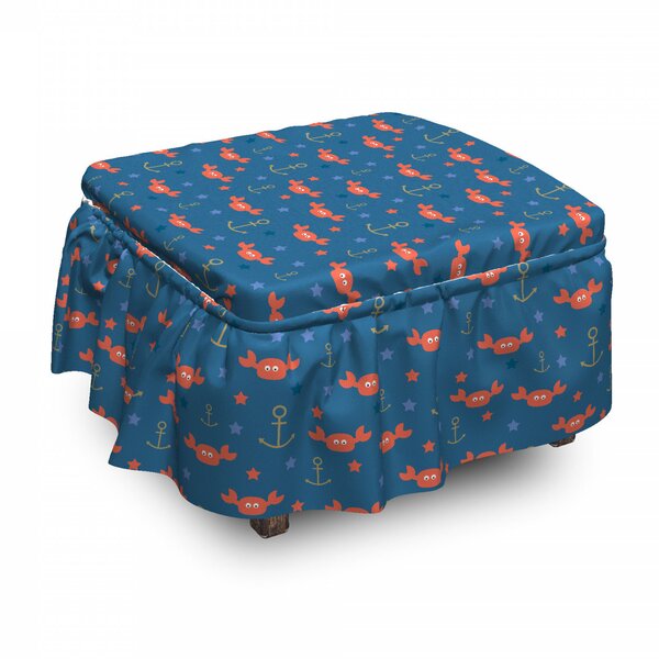 Under The Sea Crabs Anchors 2 Piece Box Cushion Ottoman Slipcover Set By East Urban Home
