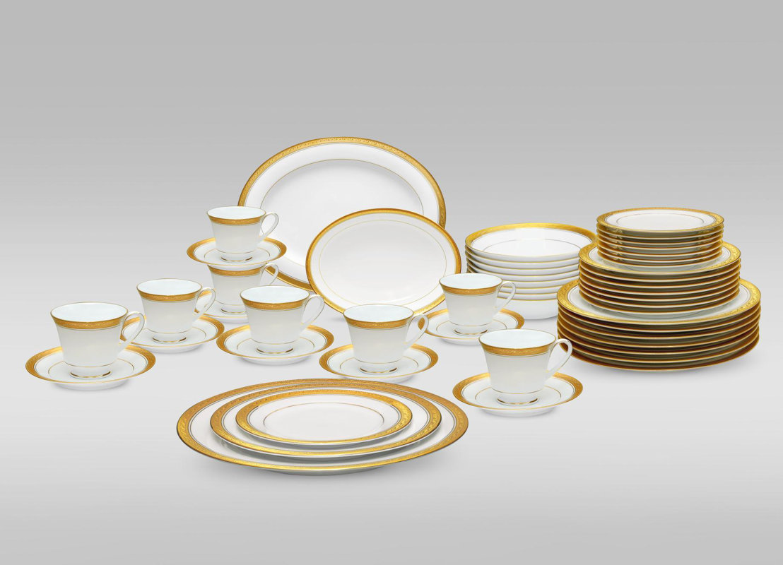 Noritake Crestwood Gold 50 Piece Dinnerware Set, Service for 8