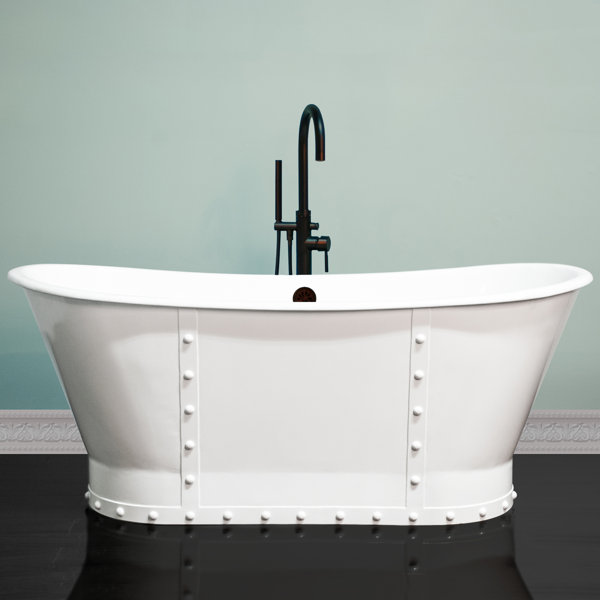 Stylish Rivet Double Slipper 67 x 27 Freestanding Soaking Bathtub by Cambridge Plumbing