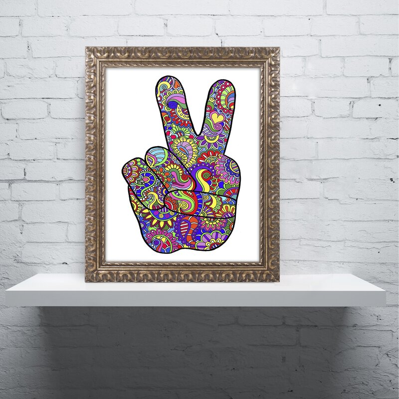 'Psychedelic Mehndi Peace Sign' Framed Graphic Art on Canvas