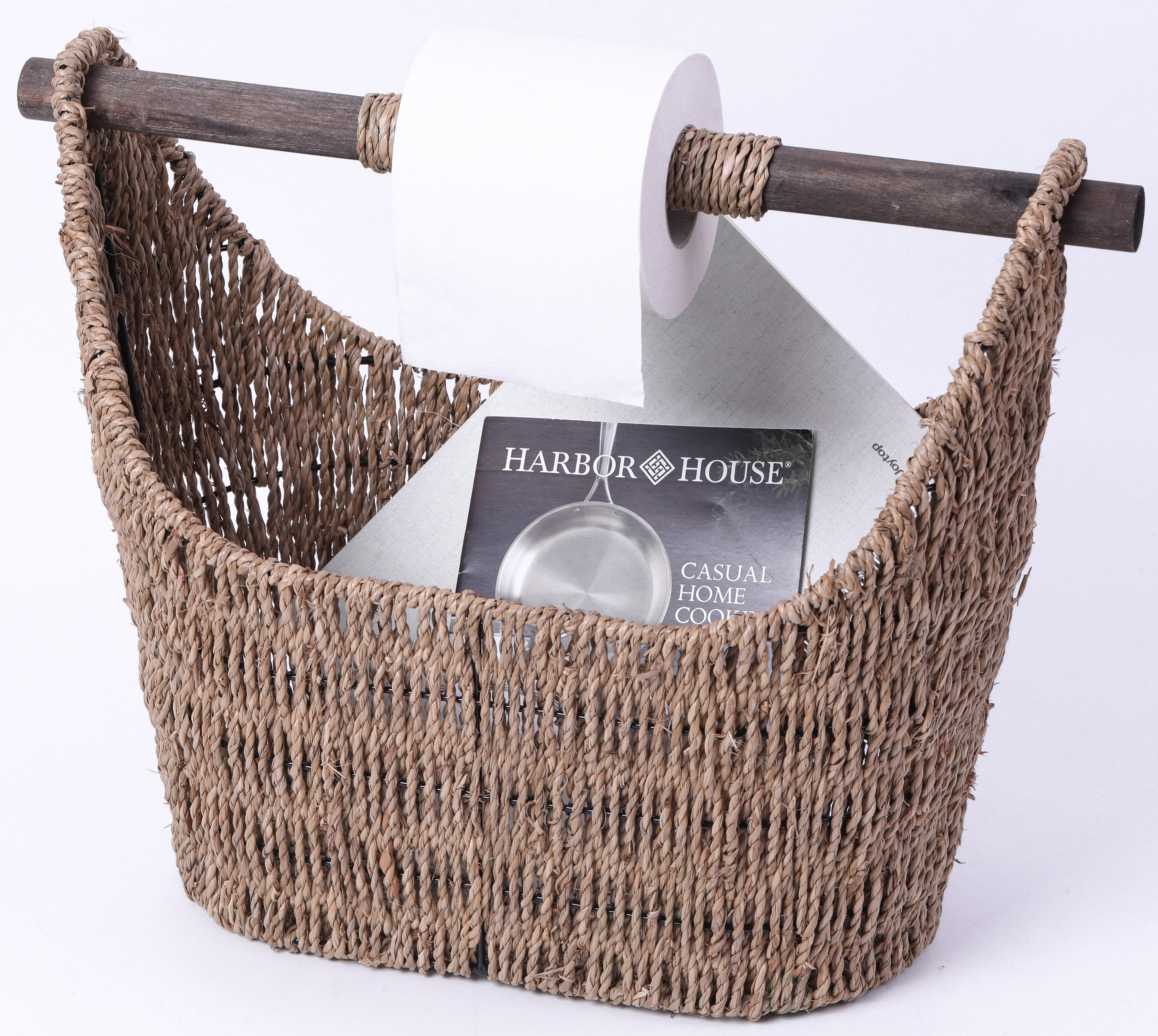 Vintiquewise Basket Freestanding Toilet Paper Holder With Wooden