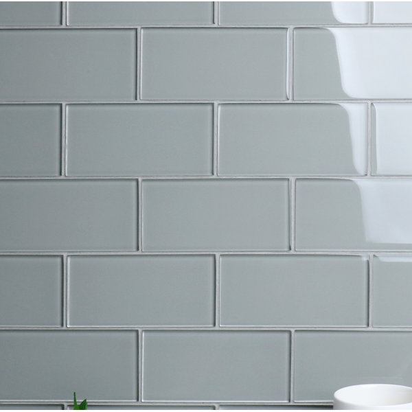 Premium Series 3 x 6 Glass Subway Tile in Glossy Soft Gray by WS Tiles