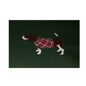 Argyle Decorative Holiday Print Dark Green Indoor/Outdoor Area Rug