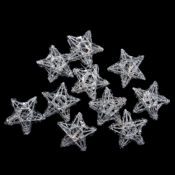 10 Light LED Battery Operated Spun Glass Star Christmas Light String by Penn Distributing