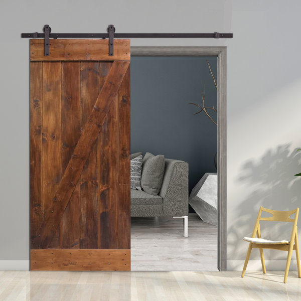 Z-Bar Solid Wood Room Divider Pine Slab Interior Barn Door by Calhome