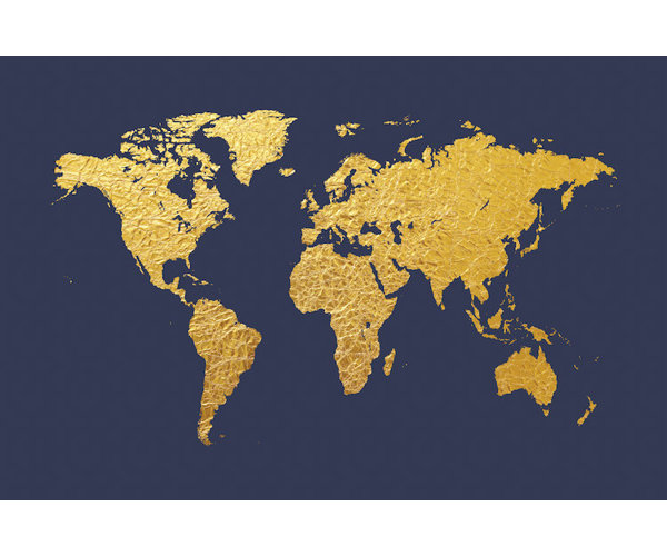 World Map Series: Gold Foil On Denim Graphic Art on Wrapped Canvas by East Urban Home