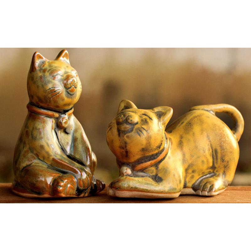 Novica 2 Piece Feline Sisters Ceramic Cat Figurine Set Wayfair