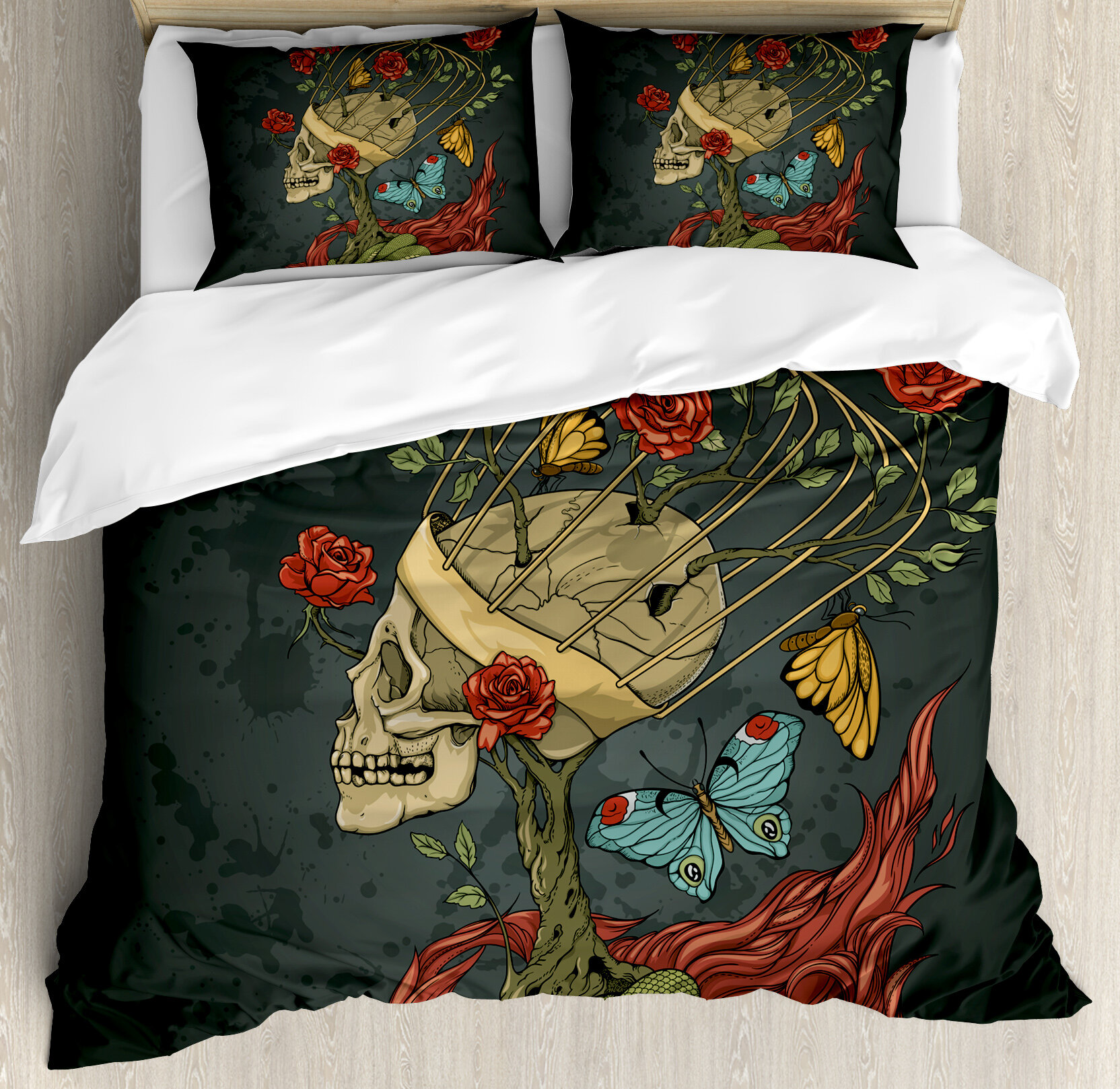 Sugar Skull Quilted Bedspread /& Pillow Shams Set Mexican Ornaments Print
