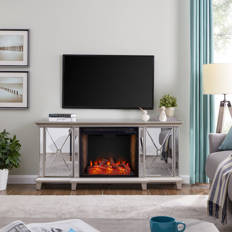 Latitude Run Hourani Mirrored Media Console Electric Fireplace