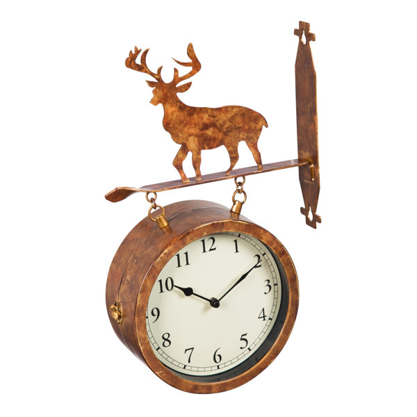 Fressia 2-Sided Outdoor Wall Clock and Thermometer with Deer Icon by Loon Peak| @ $61.99