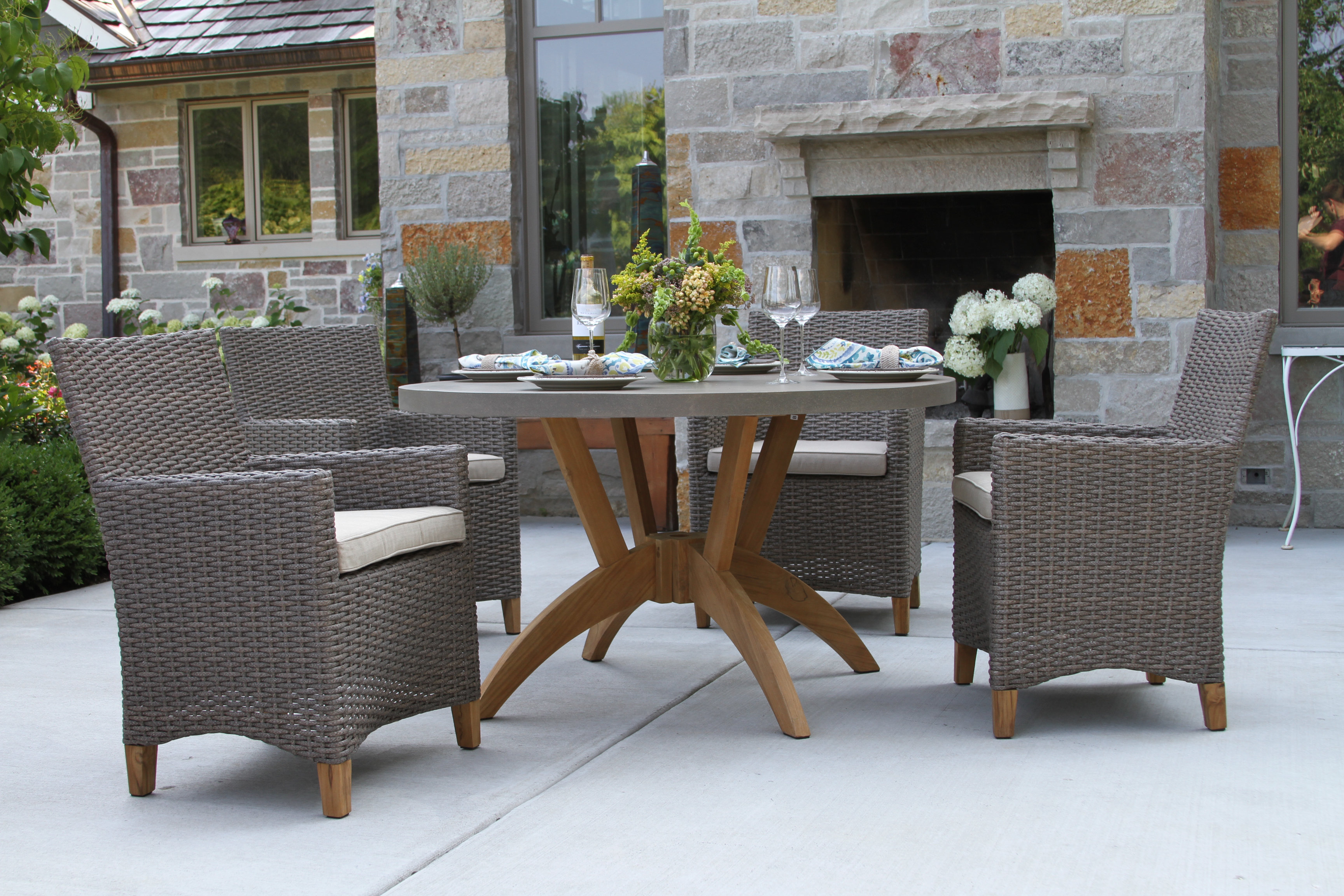 Caelan 5 Piece Teak Dining Set With Sunbrella Cushions Birch Lane Caelan 5 Piece Teak Dining Set With