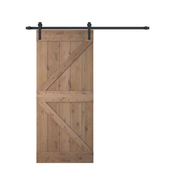 Knotty Solid Wood Panelled Alder Slab Interior Barn Door by Calhome