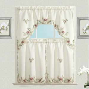 Ramadoss Luxurious Floral Embroidered Kitchen Curtain with Cutwork