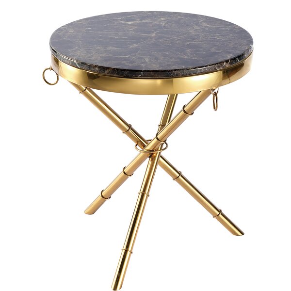 Jiang Marble Top Cross Legs End Table By Everly Quinn