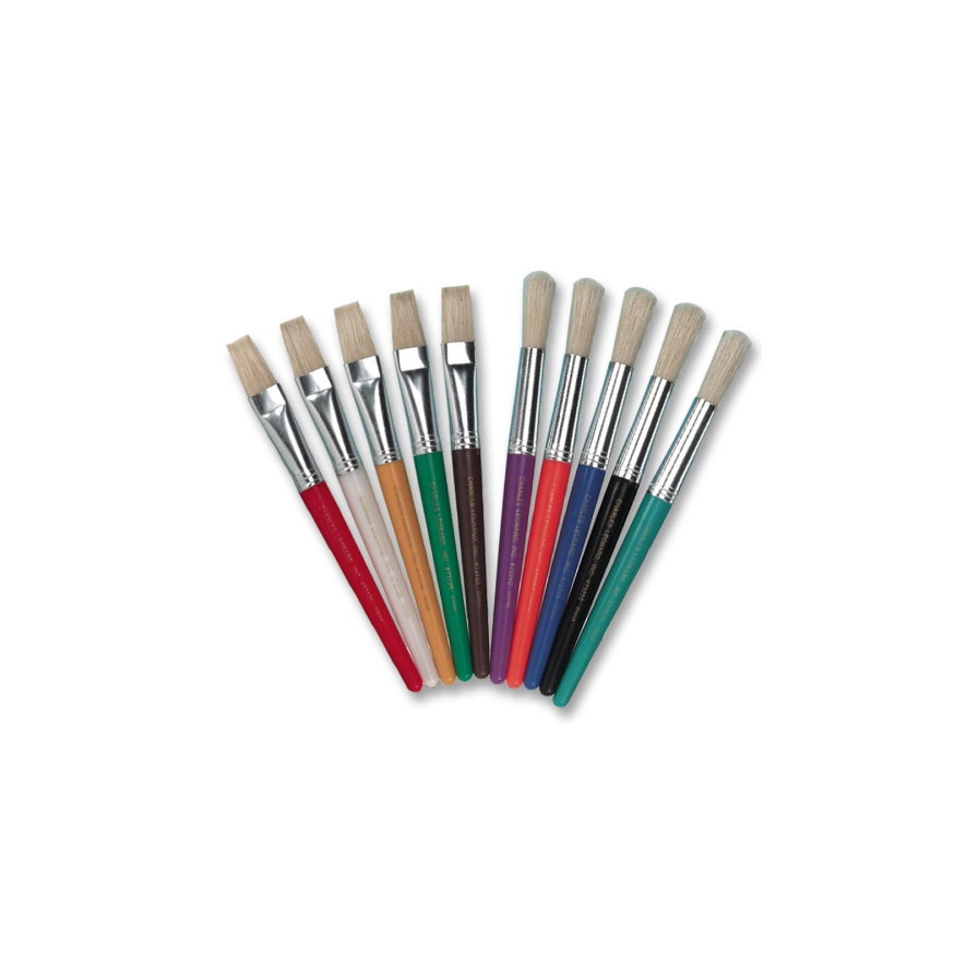 Paint Brushes,Natural Bristles, Round, 10/ST, Assorted