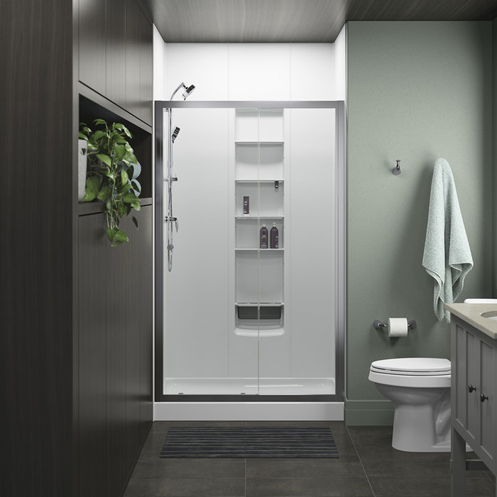 Whiston 48 In X 74 7 8 In Frameless Sliding Shower Door In Silver Frame Finish With Smooth Clear Glass Texture