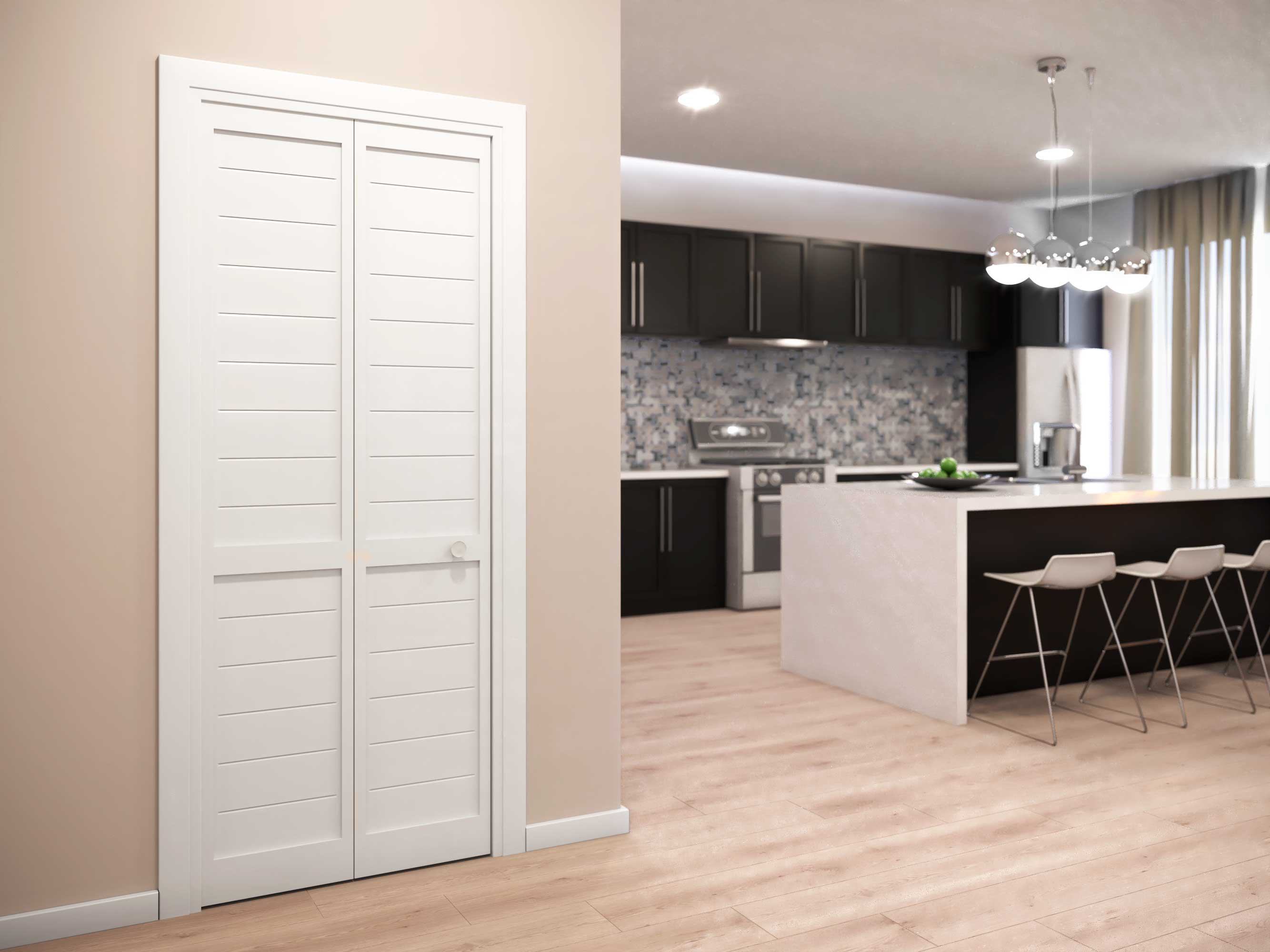 Eightdoors White Finished Solid Wood Bifold Flat Louvre Closet