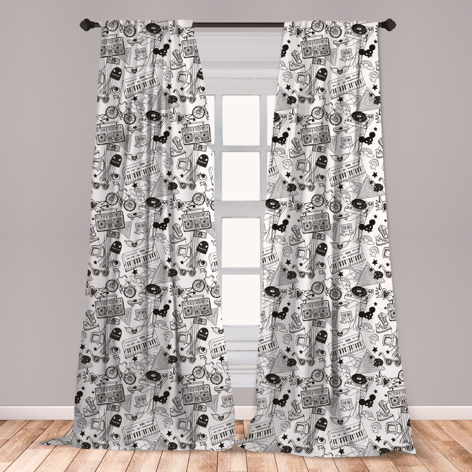 East Urban Home Ambesonne Black And White Window Curtains Punk