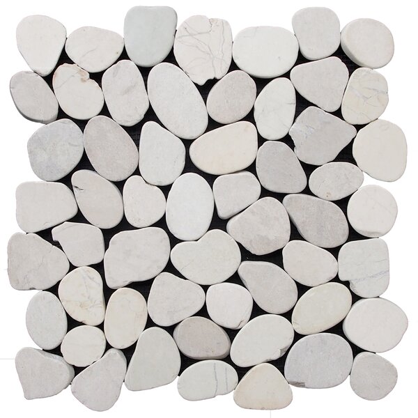 12 x 12 Natural Stone Pebble Tile in Off White by Pebble Tile