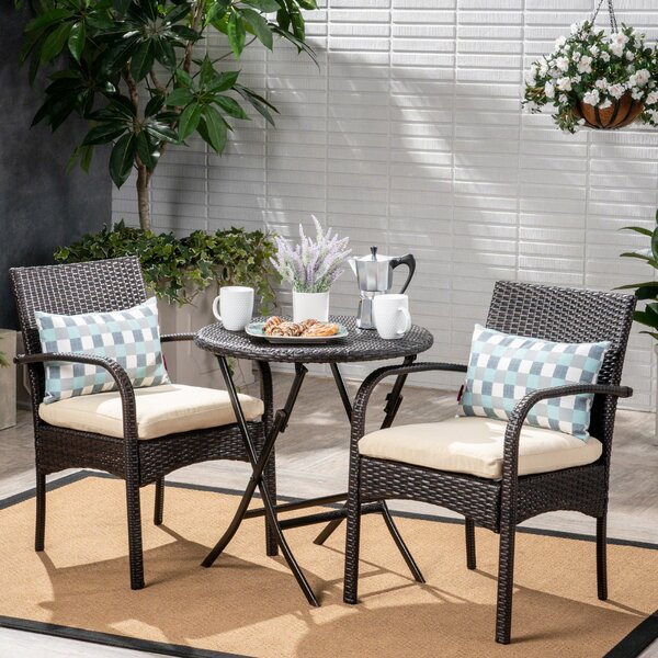 Stennis Outdoor 3 Piece Bistro Set with Cushions by Winston Porter