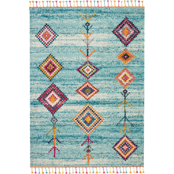 Wayne Moroccan Tribal Blue/Beige Area Rug by Bungalow Rose