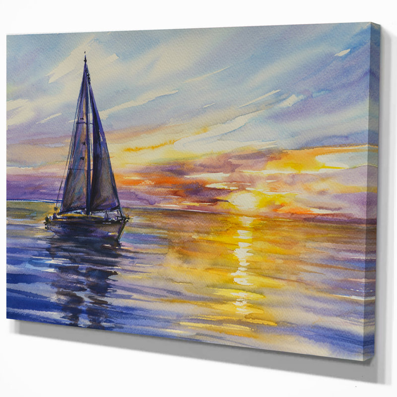 East Urban Home Yacht At Sunset Oil Painting Print On Wrapped