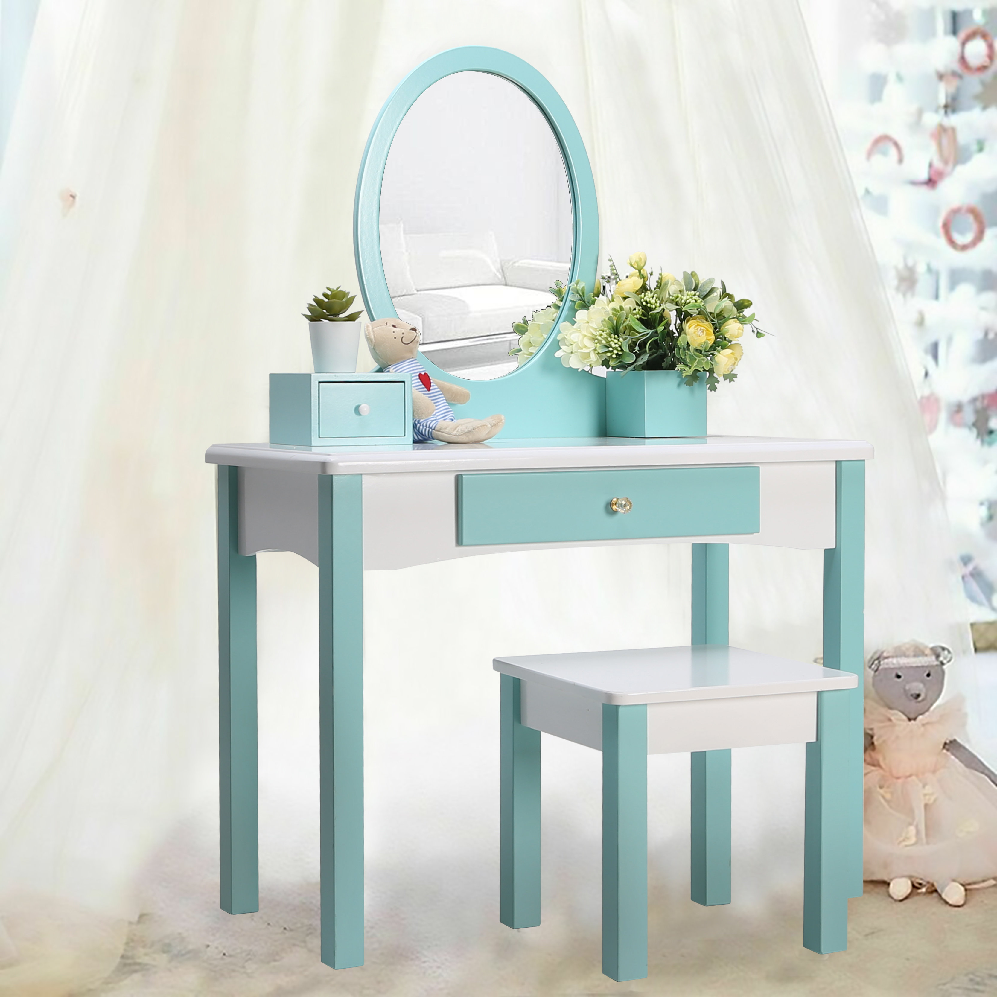 kids vanity table and stool