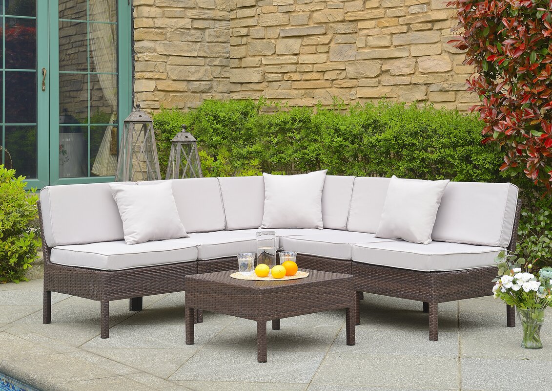 Mccubbin 6 Piece Rattan Sectional Set with Cushions