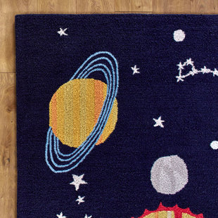 Alyssa Solar System Hand Hooked Navy Blue Area Rug