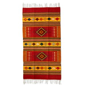 Zapotec Hand-Woven Red/Orange Area Rug
