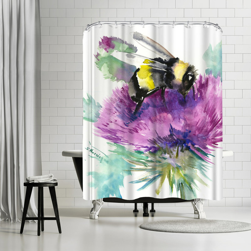 East Urban Home Suren Nersisyan Bumblebees and Flowers Single Shower Curtain