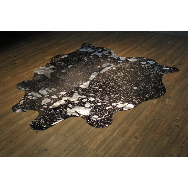 One-of-a-Kind Parise Premium Hand-Woven Cowhide Silver/Black Area Rug by Union Rustic