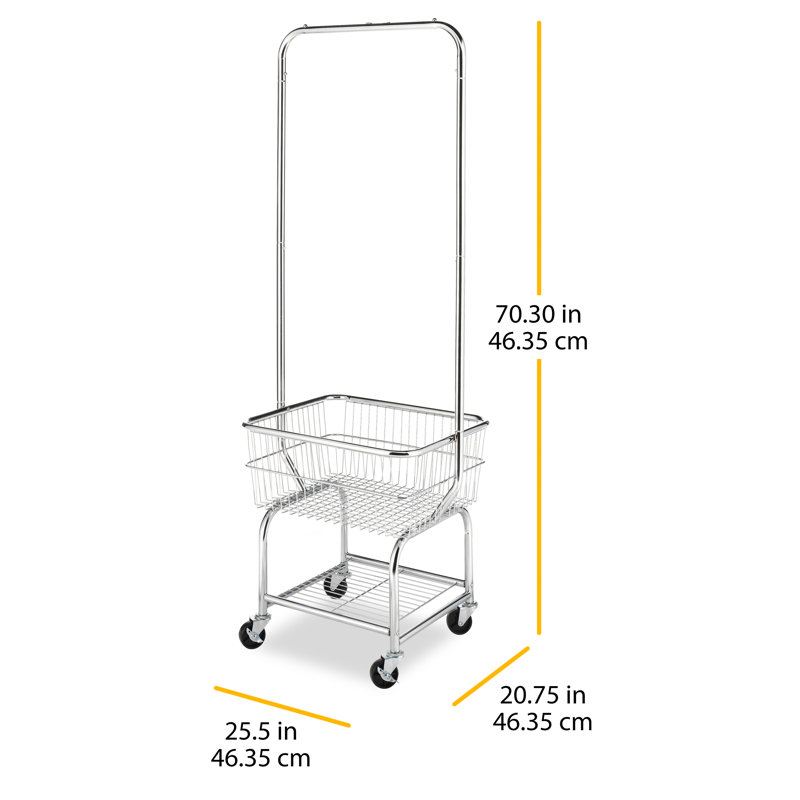 Laundry Butler Commercial Storage Rack Rolling Wire Basket Cart Clothes Hanging