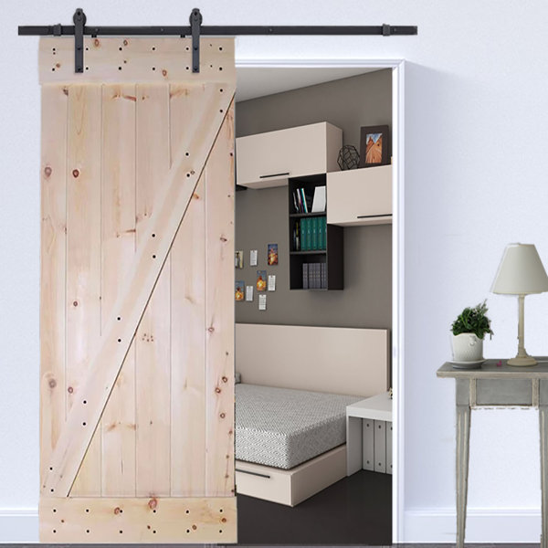 Knotty Solid Panelled Wood Slab Interior Barn Door by TMS
