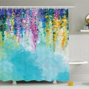 Watercolor Flower Home Ivy Romantic and Inspiring Landscape Spring Floral Art Nature Theme Shower Curtain Set