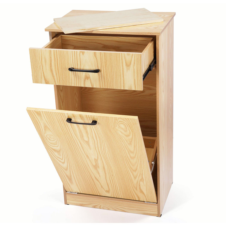 Tilt Out Trash Bin Cabinet Trash Can Cabinet Wooden Hidden Trash Can Holder  For Kitchen With Removable Cutting Board Storage Drawer Sturdy Large ...