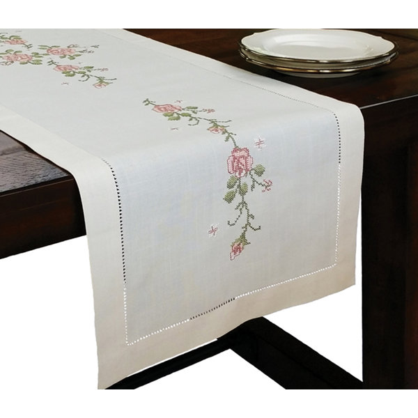 Roses Embroidery with Hand Rendered Cutwork Table Runner by Xia Home Fashions