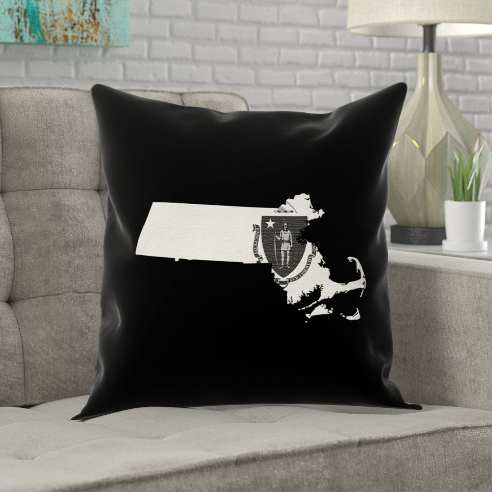 Ivy Bronx Mendell Massachusetts Flag Black Pillow In Faux Linen Double Sided Print Euro Pillow Wayfair