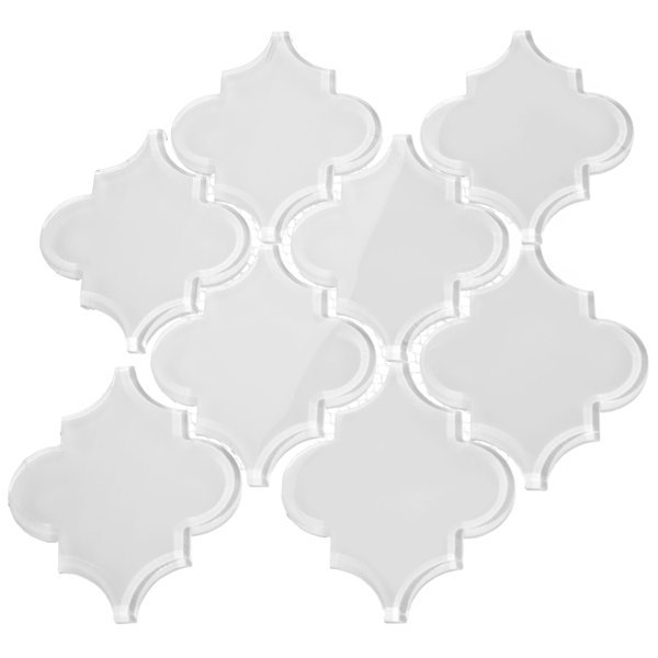 Water Jet 3.9 x 4.7 Glass Mosaic Tile in Ornamental Bright White by Giorbello