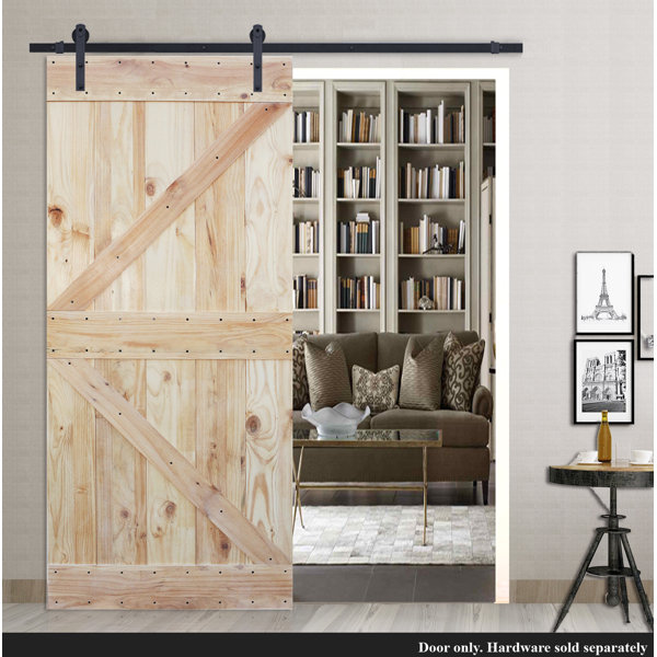 Two Side K Design Solid Wood Paneled Pine Slab Interior Barn Door by Calhome