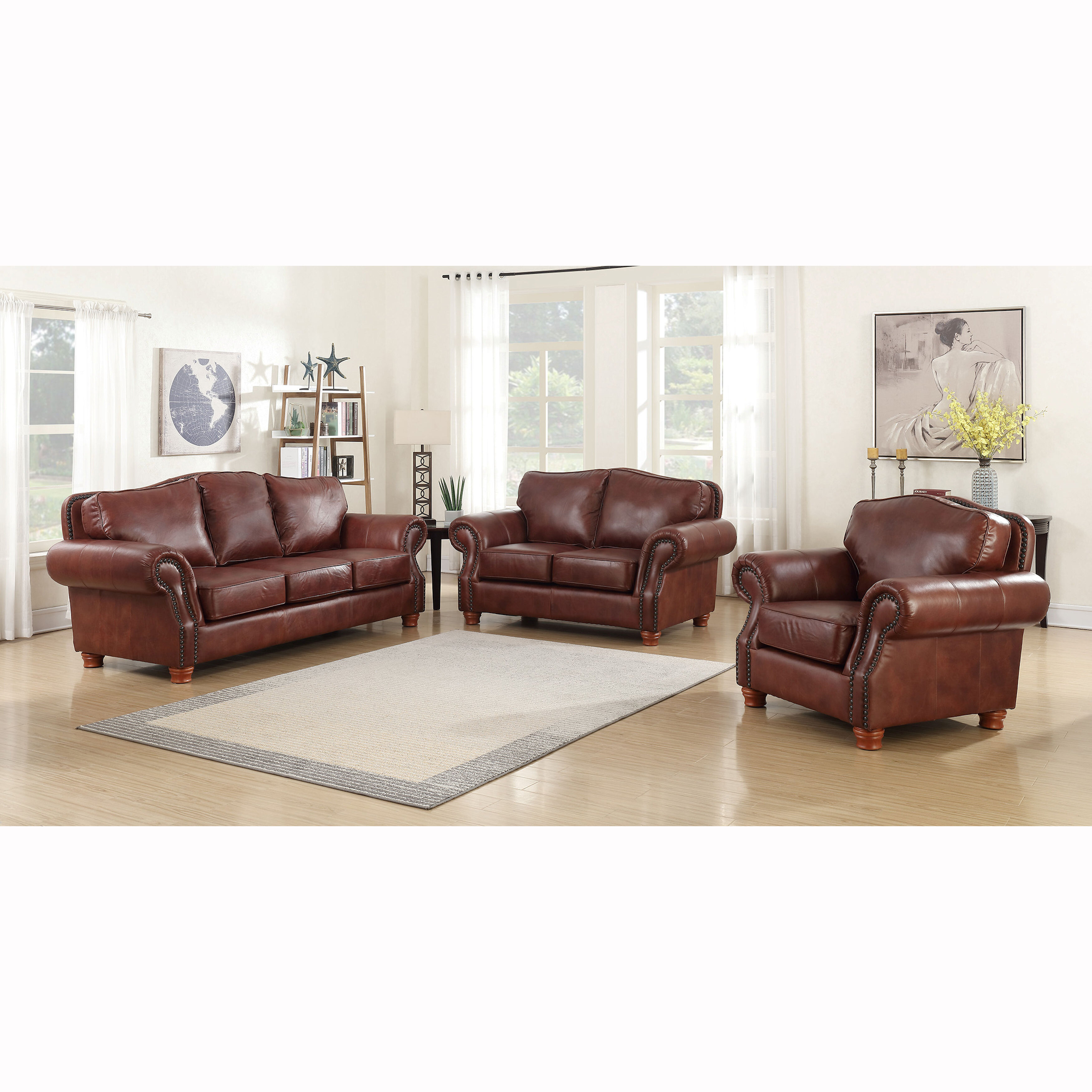 Canora Grey Vranduk 3 Piece Leather Living Room Set Wayfair