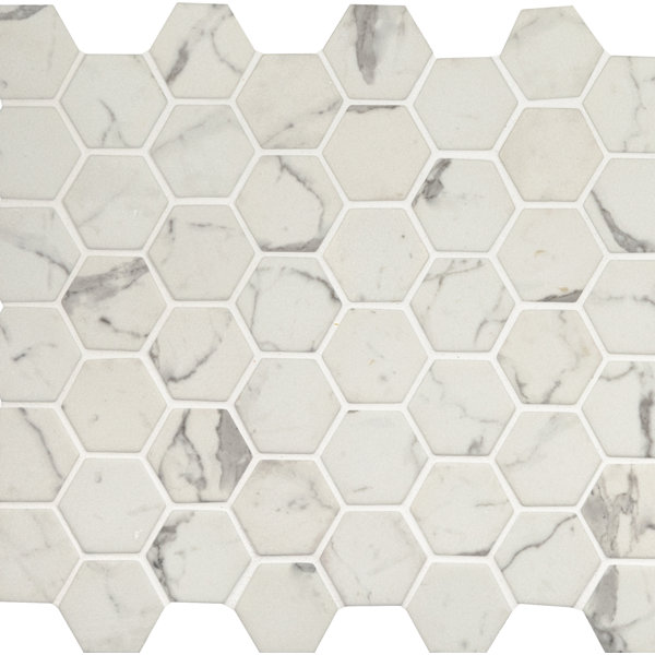 Statuario Celano 2 x 2 Glass Mosaic Tile in White by MSI