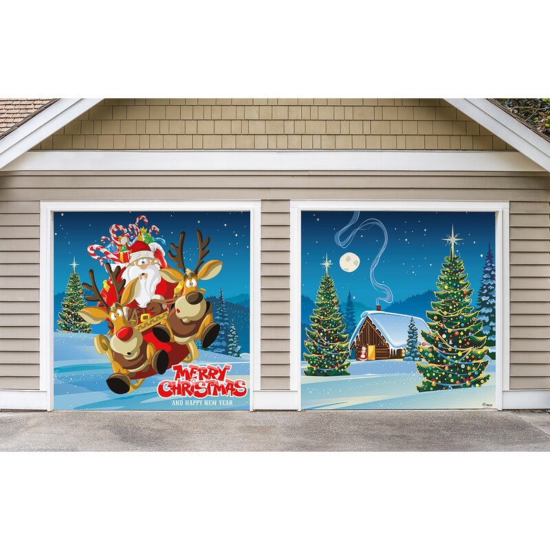 The Holiday Aisle Santa's Take Off 2 Piece Garage Door Mural | Wayfair.ca