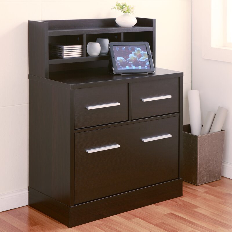 Filing Cabinet with 3 Fully Extendable Drawers Cappuccino Wood Lateral Filing Cabinet with Shelf
