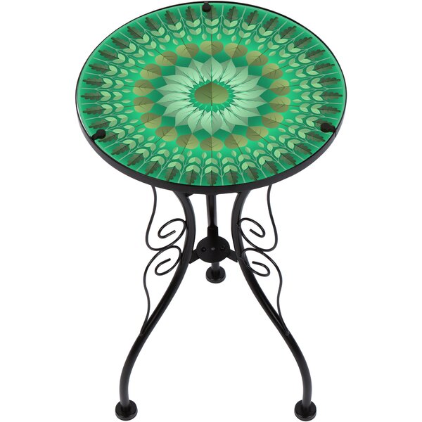 Sclafani Leaf Design Glass And Metal End Table By World Menagerie